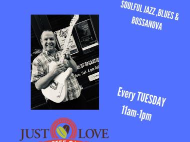 A flyer promoting Tuesday night jazz and bossanova at Just Love Coffee Cafe-Memphis