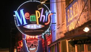 Memphis Music shop on Beale by Brand USA. 

In the heart of downtown Memphis with three blocks of nightclubs, restaurants and retail shops, the Beale Street entertainment district is a melting pot of delta blues, jazz, rock 'n' roll, R&B and gospel. With cold beer and hot music, Beale Street is one Photo