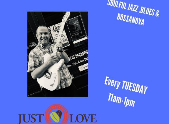 A flyer promoting Tuesday night jazz and bossanova at Just Love Coffee Cafe-Memphis