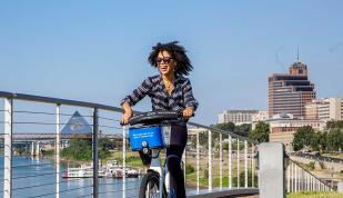 Biking at Beale Street Landing in downtown Memphis